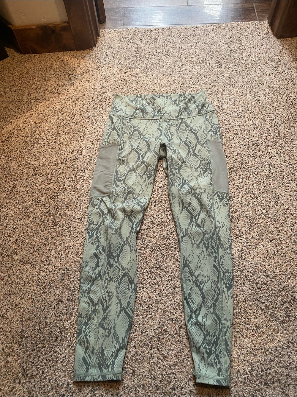 Fabletics Sage Green Snake-Print Leggings with Side Pockets